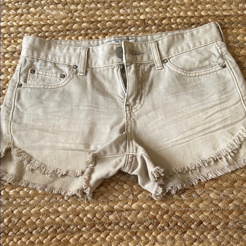 Free People Cream Jean Shorts Frayed Hem